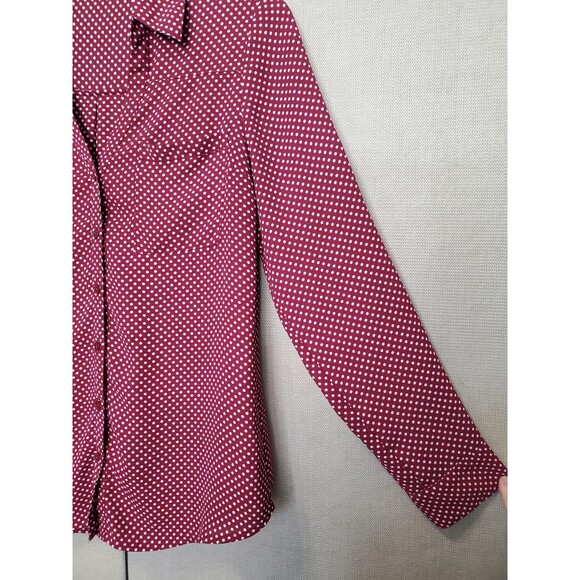 Express Portofino Maroon Polka Dot Roll-Tab Sleeve Button-Up Shirt Size Medium - Picture 2 of 5